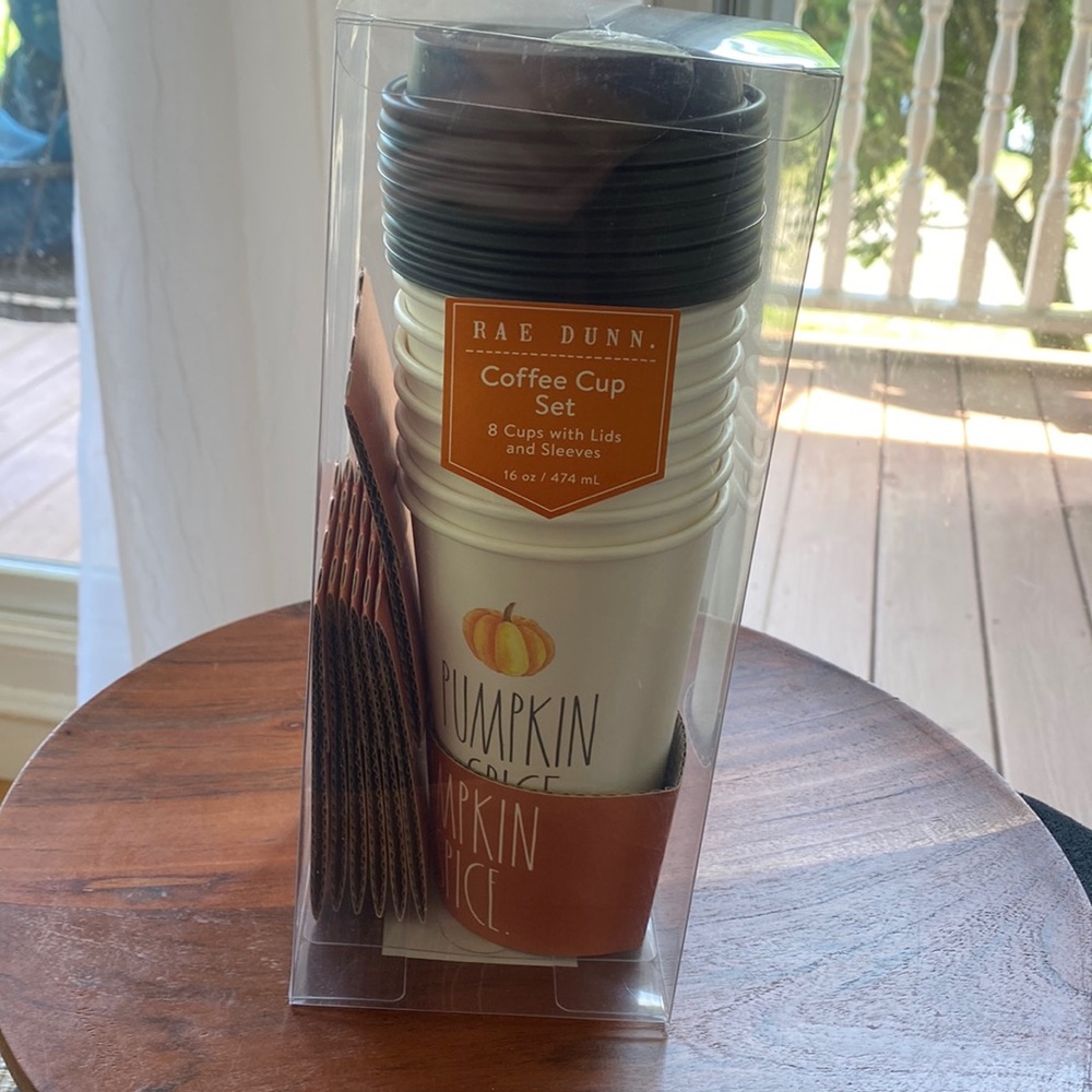 🆕 RAE DUNN - 🎃 PUMPKIN SPICE Coffee Cup Set - 8 pack To Go With Sleeves